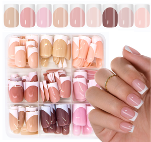 Unghie Finte Pre-Disegnate Stile Francese, Punte Artificiali per Unghie a Copertura Completa - Product Image 1