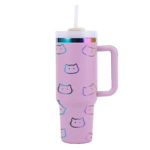 Vaso Térmico de Acero Inoxidable con Aislamiento al Vacío de 40 oz, Diseño Personalizado de Dibujos Animados KT Taylors ST, con Asa y Tapa con Pajita, Éxito de Ventas en EE. UU. - Product Image 1