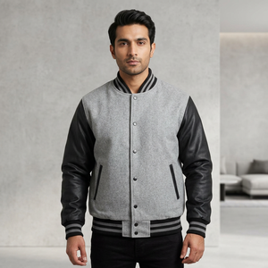 Veste de baseball en molleton respirant à col montant avec logo personnalisé, style vintage, confortable, pour homme - Product Image 1