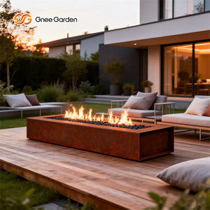 Table de foyer au propane rectangulaire moderne Gnee Garden, chauffage de patio extérieur, construction en acier corten, design durable, efficace - Product Image 4