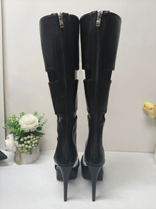 Botas de moda para mujer con plataforma y tacón de aguja, estilo gladiador, con punta abierta y recortes, hasta la rodilla - Product Image 5