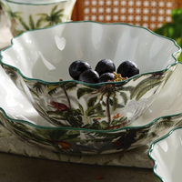 Service de vaisselle en céramique Bushland Idea, design créatif, motif végétal, bord vert, ensemble d'assiettes et de tasses, vaisselle en porcelaine de luxe