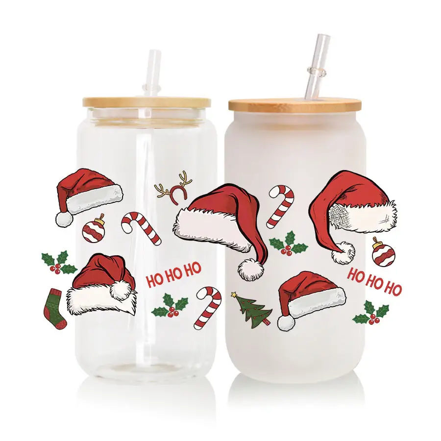 Kerst Kristal Label Sticker Uv Dtf Transfer Film Voor Glazen Beker Decoratie