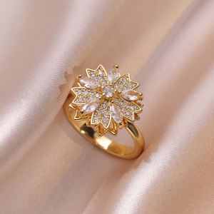 Collar De Acero Inoxidable Cubic Zirconia Charm Jewelry Woman Stainless Steel Rotatable Sunflower <b>Necklace</b> Earring <b>Ring</b> Bracelet - Product Image 2