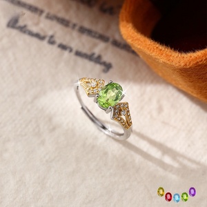 Bagues ajustables en argent 925 plaqué or bicolore avec pierres naturelles pour femmes, bijoux de mariée et de soirée, vente en gros - Product Image 5