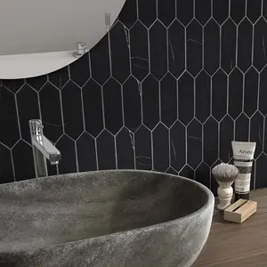 Sunwings ubin mosaik kaca daur ulang | Stok di AS | Keramik hitam Marquina terlihat mosaik ubin dinding dan lantai