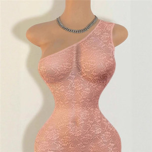 <span class=keywords><strong>Tutine</strong></span> Sexy in <span class=keywords><strong>Pizzo</strong></span> Jacquard Trasparente per Donne, Stile Hipster con Spalla Obliqua, Senza Maniche, Aderenti - Product Image 5