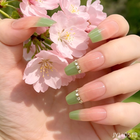 24 faux ongles réutilisables à presser, style French Manucure, avec strass, forme carrée, en PMMA, dégradé rose nude, ongles à porter