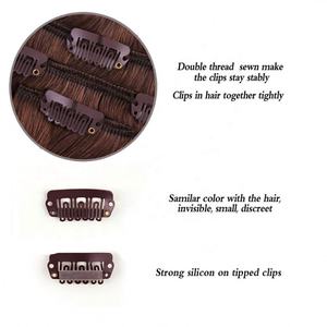 Extensiones de Cabello Brasileño con Clip, Ondulado, Castaño Claro, 100% Cabello Humano Virgen, Trama Doble a Máquina, Sin Costuras, Venta al Por Mayor - Product Image 3