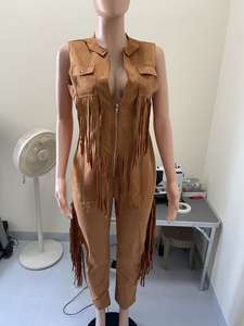 2025 Vintage femmes marron daim ajusté gilet combinaison avec Western Fringe nouveau Style <span class=keywords><strong>combishort</strong></span> - Product Image 4