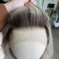 Perruque Longue Ondulée Grise Ombrée Blonde Argentée avec Dentelle Frontale, Cheveux Humains Premium Mélangés, Douce et Naturelle, Tendance, pour Femme, Usage Quotidien et Soirées