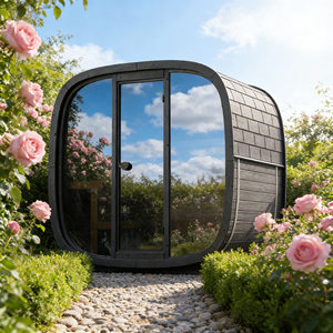 Sauna Exterior Negra para 4 Personas con Bancos, Vidrio Templado Tintado Negro, Resistente a la Intemperie, Retiro de Bienestar - Product Image 1