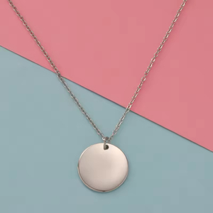 Collier avec pendentif rond en acier inoxydable plaqué or 18 carats, personnalisable avec un nom, forme de disque, vide, <span class=keywords><strong>cadeau</strong></span> avec gravure de logo - Product Image 3