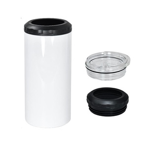 Stock 16oz 4-in-1 Sublimation White double wall stainless steel Can Cooler with Bottle Opener and Threaded Sealed Lid