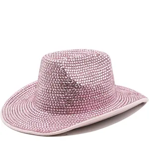 Commercio all'ingrosso scintillante cappello da Cowgirl in argento per adulti uomini e donne con strass rosa cappello da Cowboy