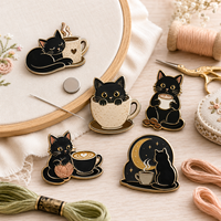 Support magnétique pour aiguilles en émail, motif chat noir mignon, personnalisable, design sur mesure, vente en gros