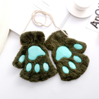 Gants demi-doigt, accessoire vestimentaire chaud en peluche, forme d'ours et de chat, mitaines, hiver
