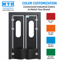 Porte de circulation MTH personnalisée à double battant en acier prélaqué, plusieurs couleurs RAL, panneau PU 40 mm, charnière à gravité, fermeture automatique