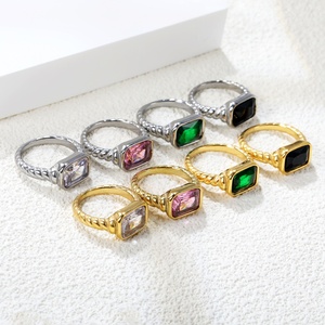 Chunky 18K PVD chapado en oro circón rojo blanco negro piedra anillos Vintage piedras de cristal Acero inoxidable deslustre anillos de joyería gratis - Product Image 3