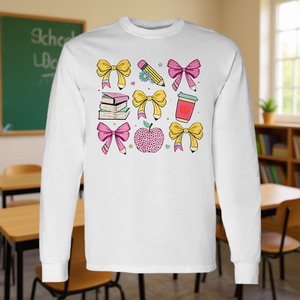 Camiseta de manga larga con estampado de la marca Apple Coquette Bow Books, unisex, para niños, con cuello redondo, impresión digital, para el regreso a clases - Product Image 3