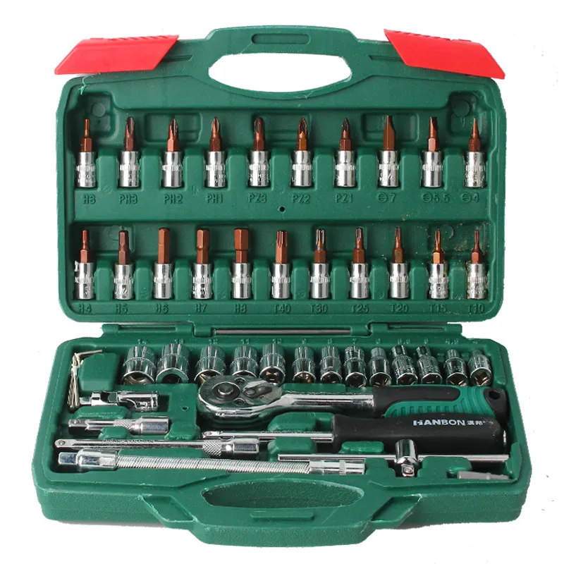 46pcs/set drive socket wrench set hand tools kit 1/4" small metric extension bar repair tools bit socket set