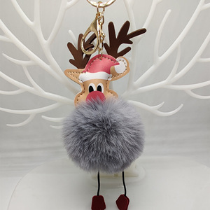 Chất lượng tốt Yuke giáng sinh Hươu Hairball Keychain Mặt dây chuyền dễ thương nai sang trọng Túi treo món quà nhỏ bán buôn - Product Image 3