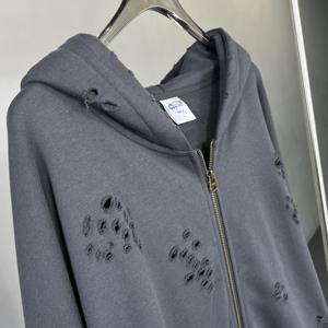 Custom Streetwear Vendors High Quality Zip Hoodie Distressed Design Cotton Heavyweight Hoodie Streetwear <strong>Clothing</strong> <strong>Manufacturer</strong> - Product Image 5