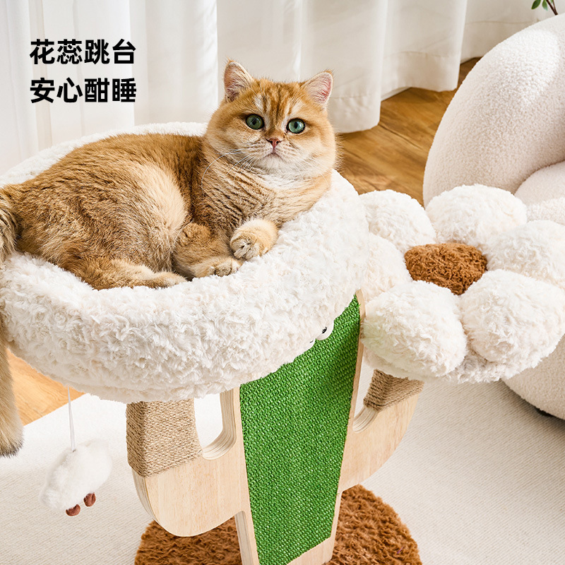 Árbol para gatos con forma de cactus blanco.