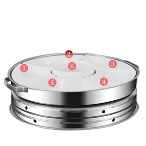 Grand <span class=keywords><strong>chauffe</strong></span>-plats rotatif en forme de dôme circulaire argenté avec système de rotation Ensemble de bols de ligne de service de restaurant - Product Image 2