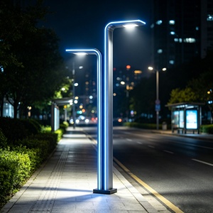 Farola LED de alta gama y alto lumen con doble cabezal que emite luz hacia arriba y hacia abajo, estilo moderno, azul, decorativa, de aluminio, IP65, para exteriores. - Product Image 1