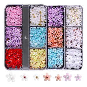 2022 Hot Sale Nails Accessories Art 3D Resin Pink White Purple Red Flower Wholesale Nail Decoration Flower With Rhinestone