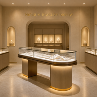 Présentoir à bijoux en verre et contreplaqué sur mesure avec éclairage LED, vitrine écologique et durable pour magasin de détail