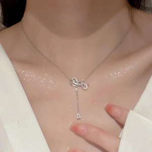 2025 joyería de moda para mujer, collares con borlas y lazo, cadena de eslabones anudada <span class=keywords><strong>Sexy</strong></span>, <span class=keywords><strong>collar</strong></span> con colgante de gota de agua con lazo de diamante para mujer - Product Image 2