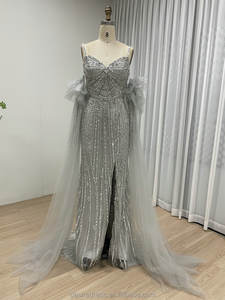 MB40408-2惊艳性感美人鱼正式礼服，配有闪光亮片和飘逸的可拆卸薄纱褶边袖子，适合红地毯 - Product Image 6