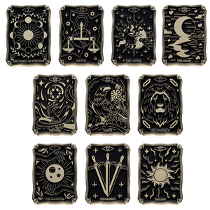 Bros Pin Enamel Tarot Bentuk Bintang, Jam Matahari, Bulan, Gaya Gothic Hitam Kotak, Bahan Alloy Punk - Product Image 4
