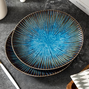Plato de Cena Cuadrado de Cerámica Negro Mate con Rayas Azules 2025 Cellar Change, Apto para Microondas, <span class=keywords><strong>Vajilla</strong></span> de Estilo Occidental para Fiestas - Product Image 2