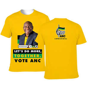 Suministro de fábrica Gahumi, gran oferta, camiseta de Sudáfrica, Campaña de impresión personalizada, camiseta de campaña electoral ANC de Sudáfrica - Product Image 1