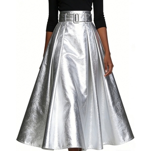 Gonna Lunga da Donna Taglie Forti, Tinta Unita, Stile OL, <span class=keywords><strong>a</strong></span> <span class=keywords><strong>Vita</strong></span> <span class=keywords><strong>Alta</strong></span>, Plissettata con Cintura, Moda Sehe - Product Image 1