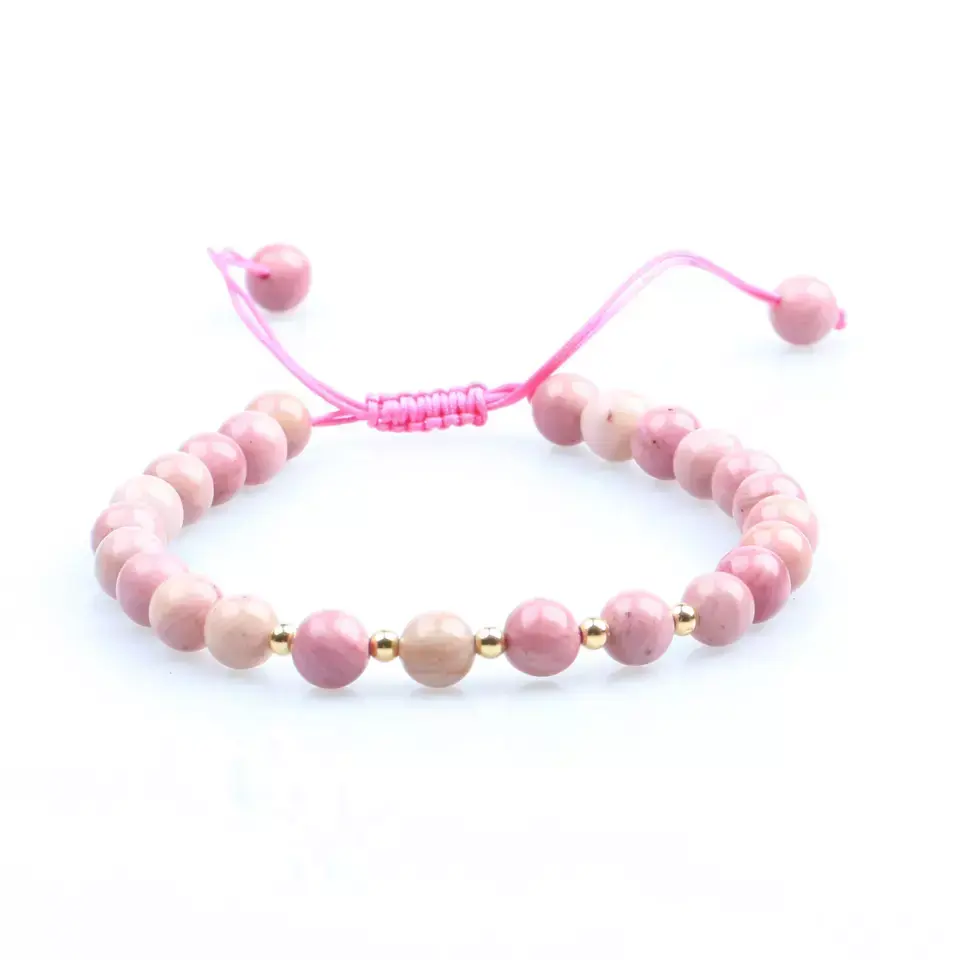 Wholesale fashion jewelry bracelet natural 8mm Rose Tourmaline Stone Beads Braided Bracelets