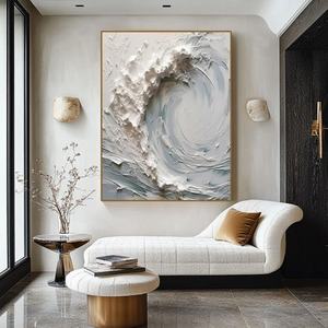 Pintura Original de Alta Calidad, Vertical, Blanca y Azul, con Textura de Océano, Arte Mural 3D, Pintura a Mano sobre Lienzo, Decoración del Hogar - Product Image 4