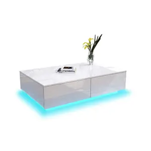 Mesa de centro LED de alto brillo, sencilla, con 4 cajones de almacenamiento, para sala de estar, gran oferta