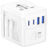 Adaptateur de voyage universel compact et léger 20W avec chargeur USB-C rapide pour téléphones et appareils photo (US, UK, EU, AU)