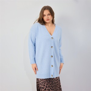 Cardigan in Maglia a V con Bottoni Metallici Grandi, Spalle Scivolate, Lunghezza Media, Taglie Forti, per Uso Quotidiano, Pendolarismo, Casa, Viaggi e Stratificazione - Product Image 3