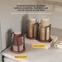 Distributeur de gobelets en bois de noyer mural sans perçage, support de rangement pour gobelets à café et à thé jetables, organisateur de comptoir et de bureau