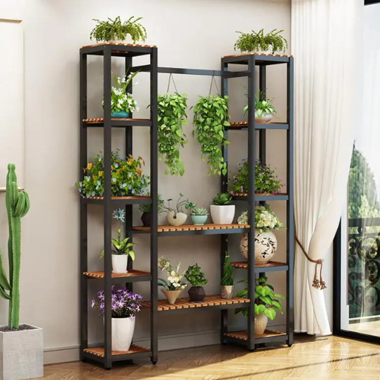 YQ FOREVER support de fleurs de balcon Simple, étagère à plantes multicouche en bois de fer forgé