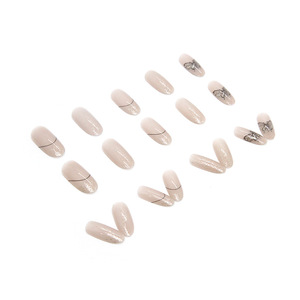 24 faux ongles ovales moyens en ABS, nude scintillant, avec motif papillon noir, à presser, vente en gros - Product Image 4
