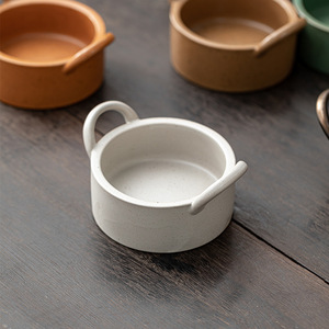 Bol en céramique à double poignée, glaçure craquelée artisanale, style Wabi Sabi, pour fruits et en-cas, usage domestique - Product Image 4