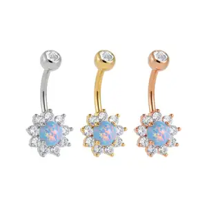 Superstar Custom ASTM F136 Titanium Belly Button Ring Middle Blue Opal Next To 9 White Zircon Navel Body Piercing Jewelry