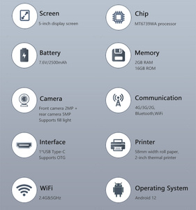 Impresora POS 4G LTE Android 11 con Pantalla IPS de 5 Pulgadas, Escáner de Códigos QR 1D 2D, NFC, Bluetooth, Sistema POS Móvil - Product Image 2
