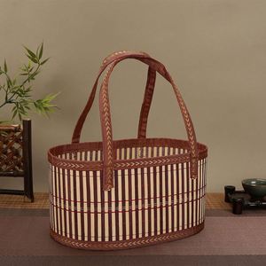 Cesta de Bambú Tejida a Mano, Estilo Retro, con Tapa Abierta, Plegable, para Almacenamiento, Cesta de Bambú para Regalos - Product Image 2